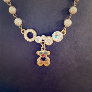 3/$10 cute bling bling teddy bear pearl necklace